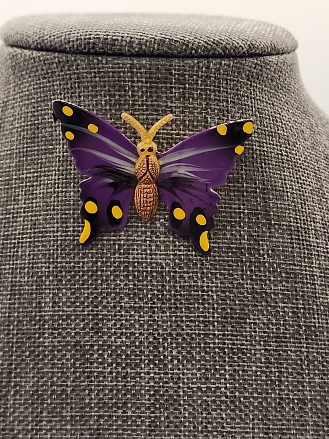 Vintage 1970’s Purple Yellow Enamel Butterfly Korea Signed
