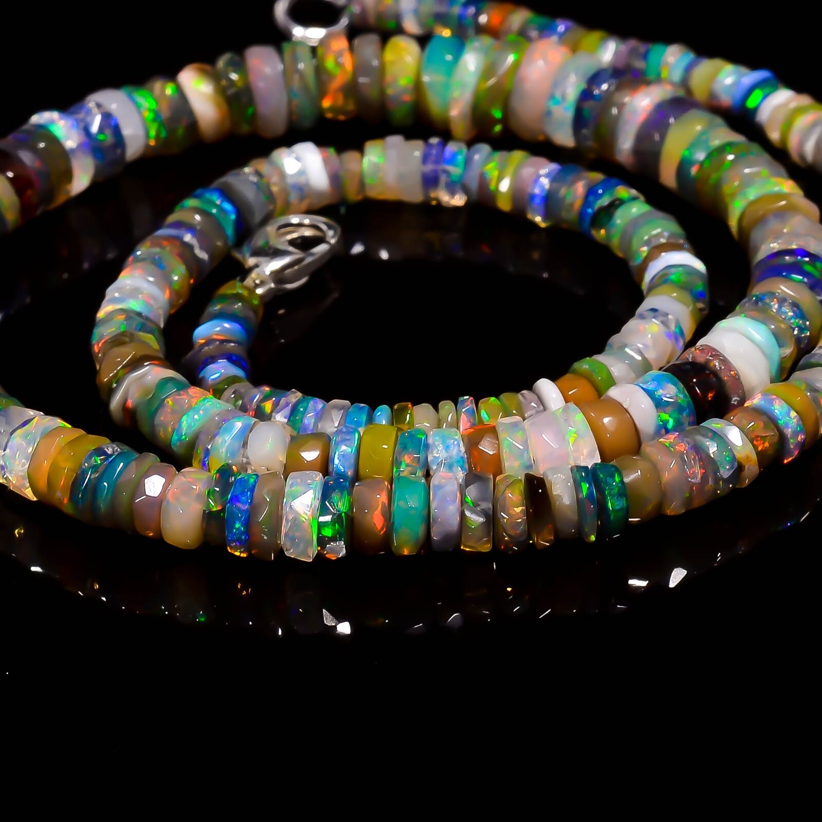 Natural Multi Ethiopian Opal Heishi Faceted Beads 3X2 7X2 mm Necklace 17″ A-5508