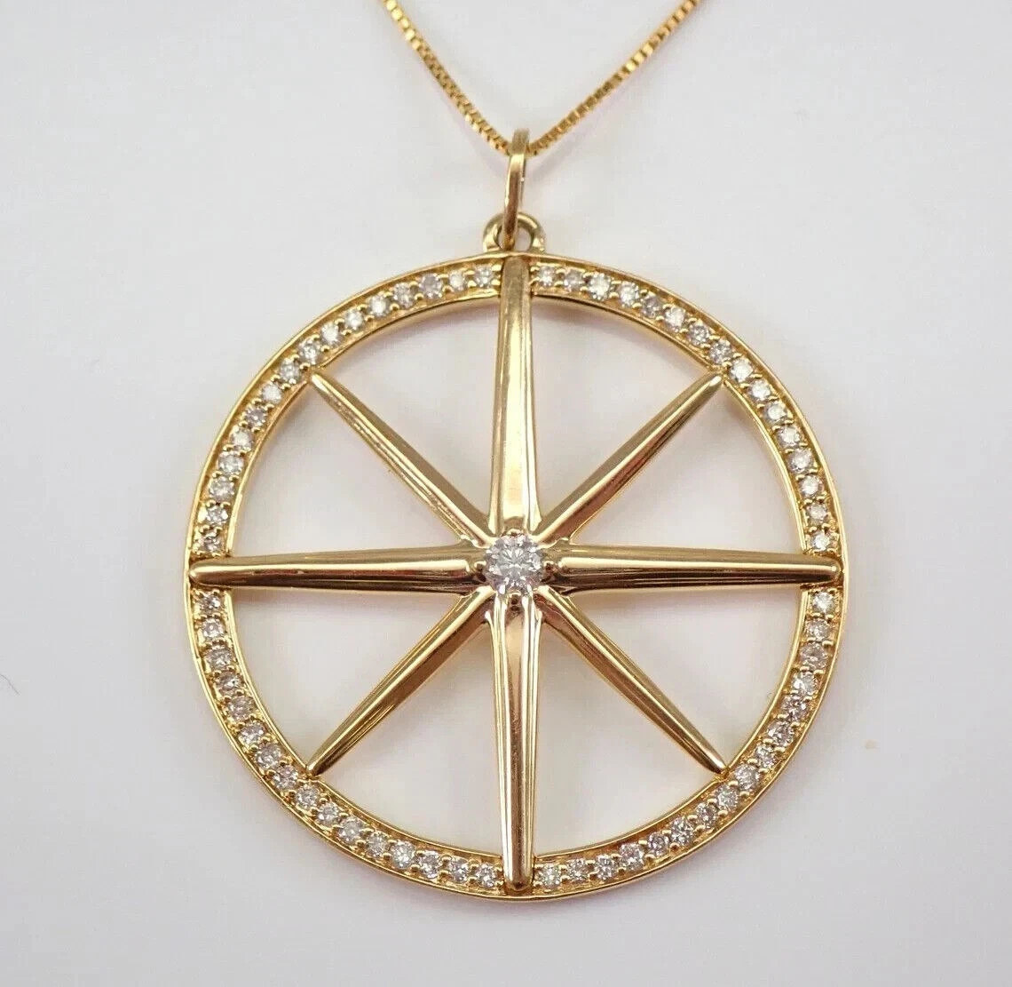 1.00Ct Natural Moissanite Round COMPASS Pendant Real 10K Yellow Gold