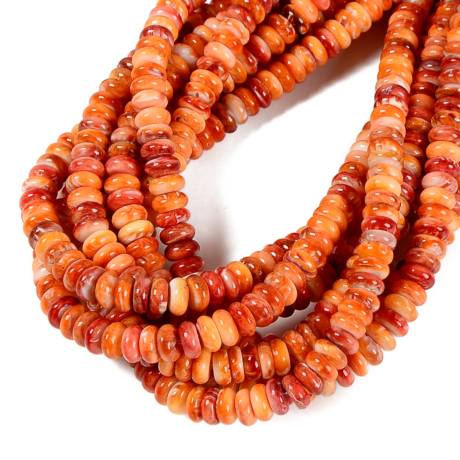 Natural Spiny Oyster Smooth Rondelle Beads Size 4x6mm 5x8mm 5x10mm 15.5” Strand