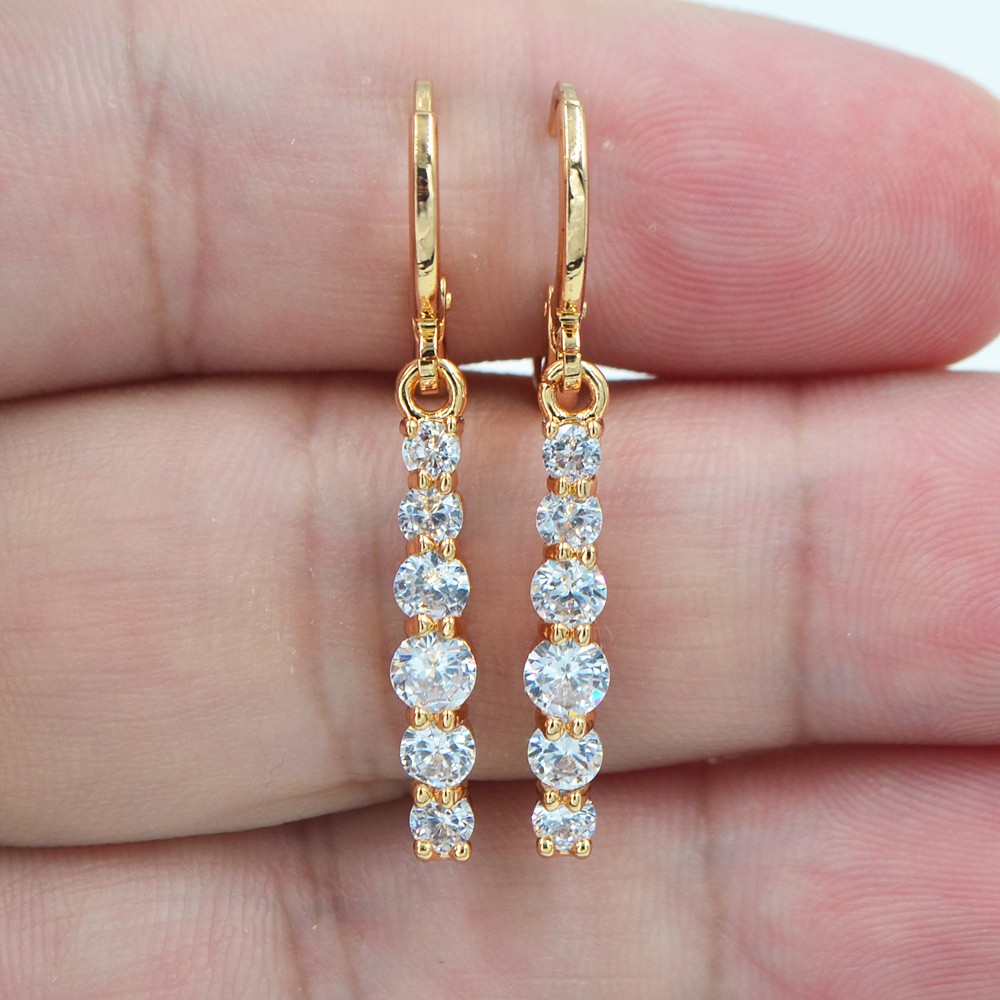 18K Yellow Gold Filled Women Fashion Clear Mystic Topaz Stick Dangle Earrings