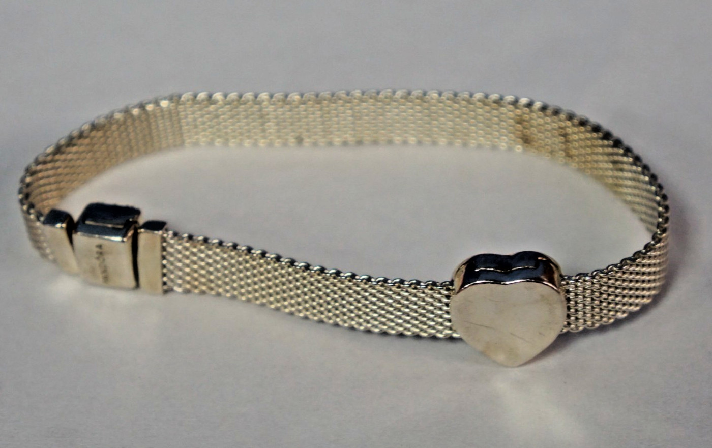 Pandora Reflexions Mesh Bracelet 6″ Sterling Silver CZ 925 & One Heart Charm