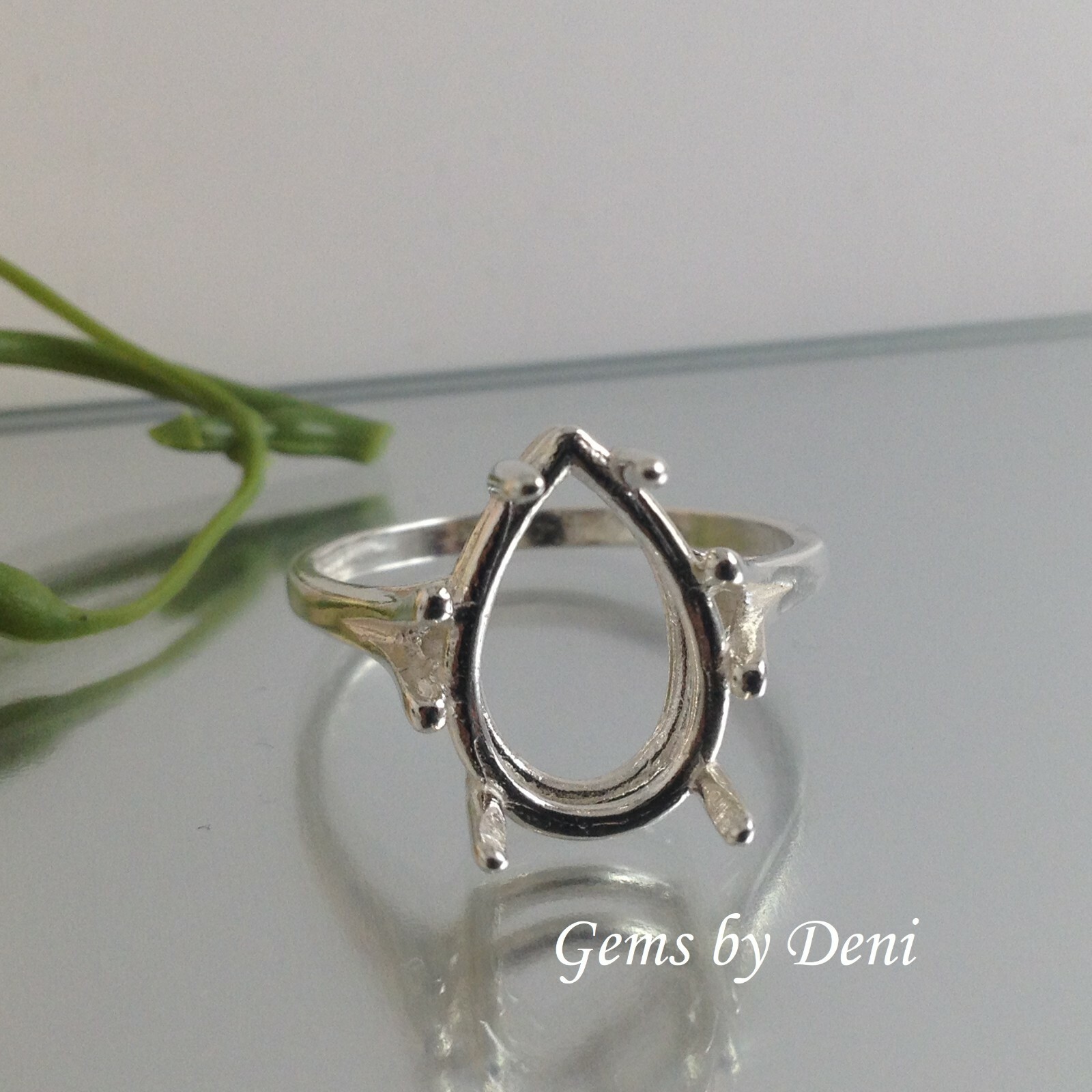 (7×5-20x15mm) Pear Wire Mount Sterling Silver Pre-Notched Ring Setting Size 5-9