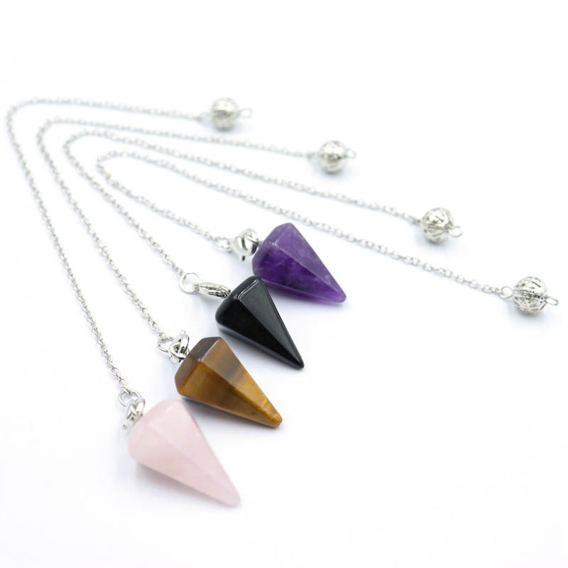 Crystal Natural Gemstone Healing Energy Cone Hexagonal Point Pendulum Pendant
