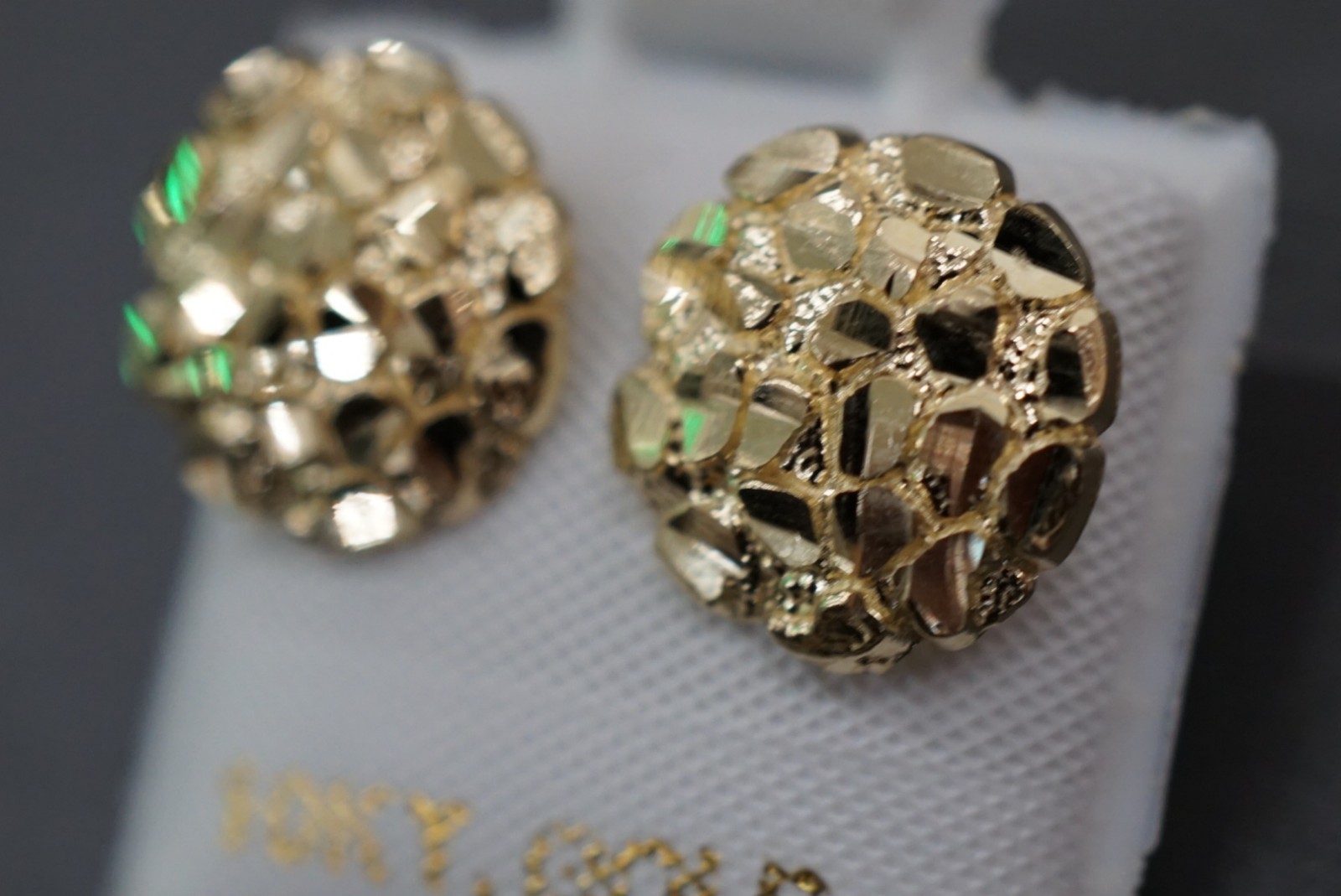 Real 10K Solid Yellow Gold 11.5MM Diamond Cut Round Nugget Stud Earrings.