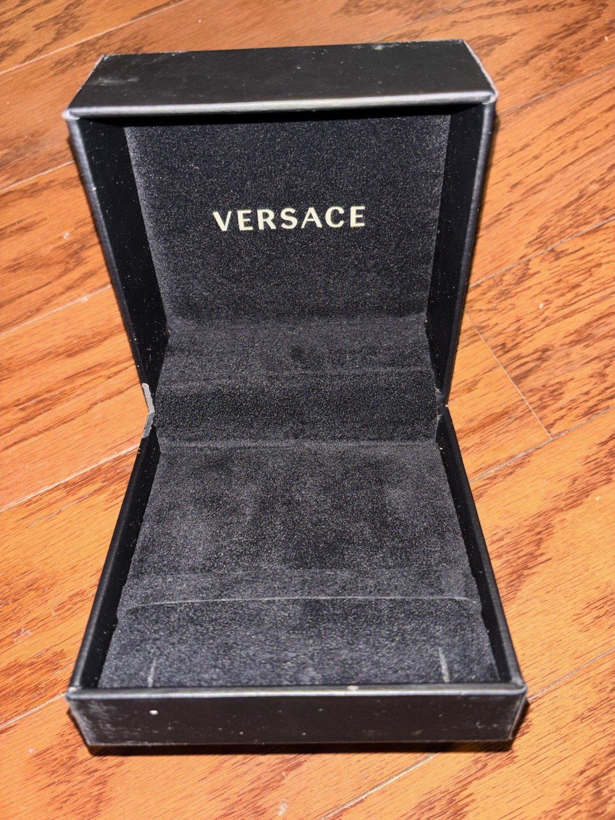 Versace Black Faux Leather Lined Square Jewelry Box Case, Holds 1 Piece