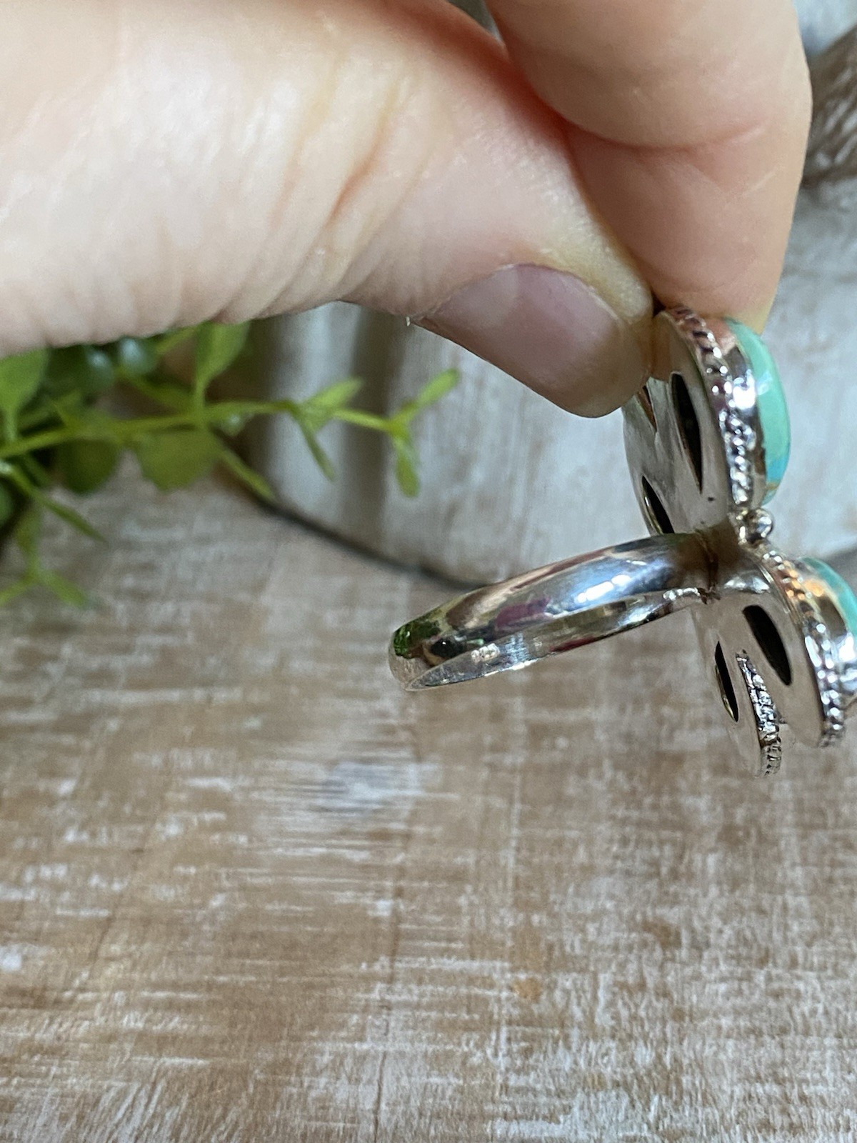 Kingman Turquoise Butterfly Statement Ring Sterling Southwestern Boho 8.25