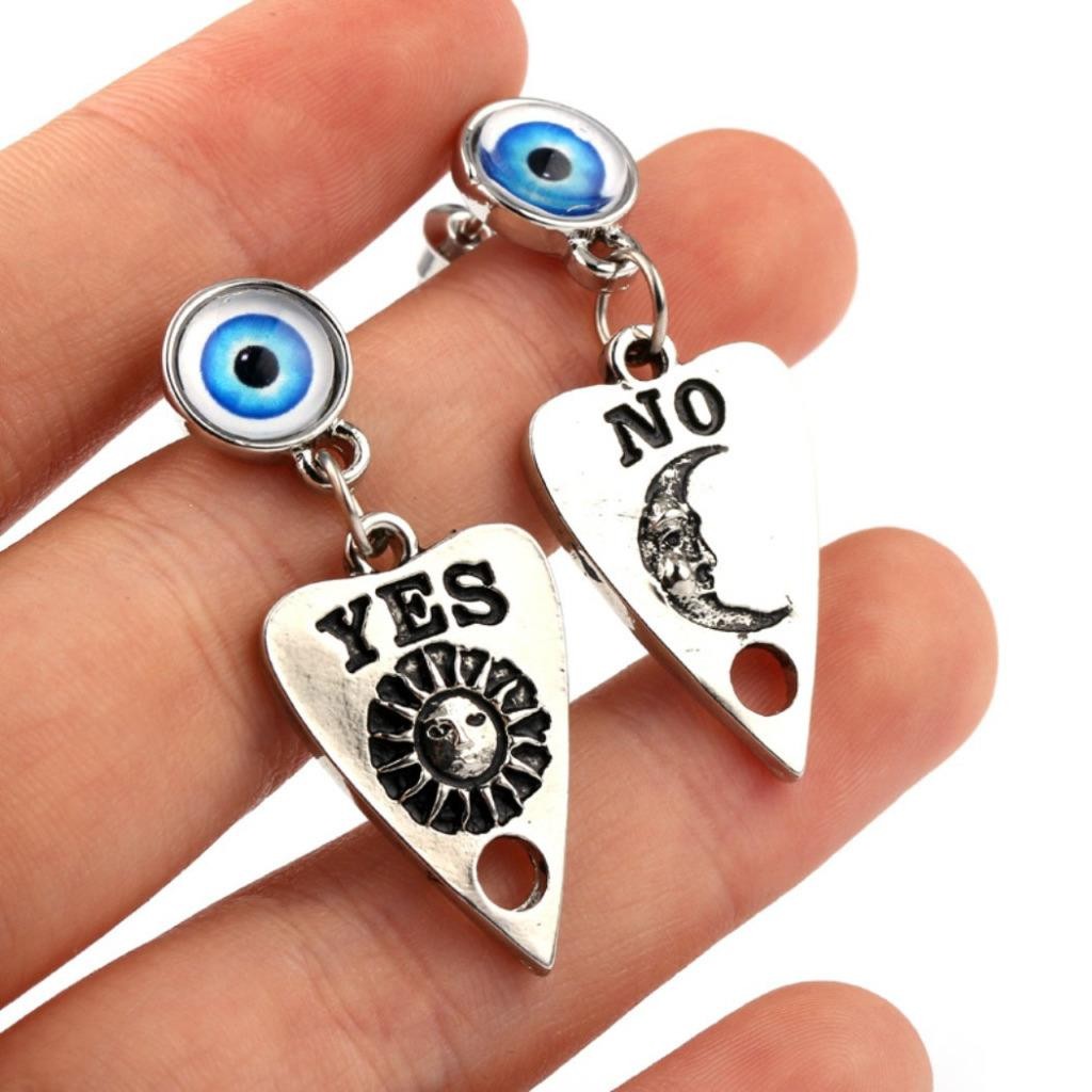 OUIJA PLANCHETTE EARRINGS 1.5″ Evil Eye Yes No Occult Stainless Steel Posts NEW