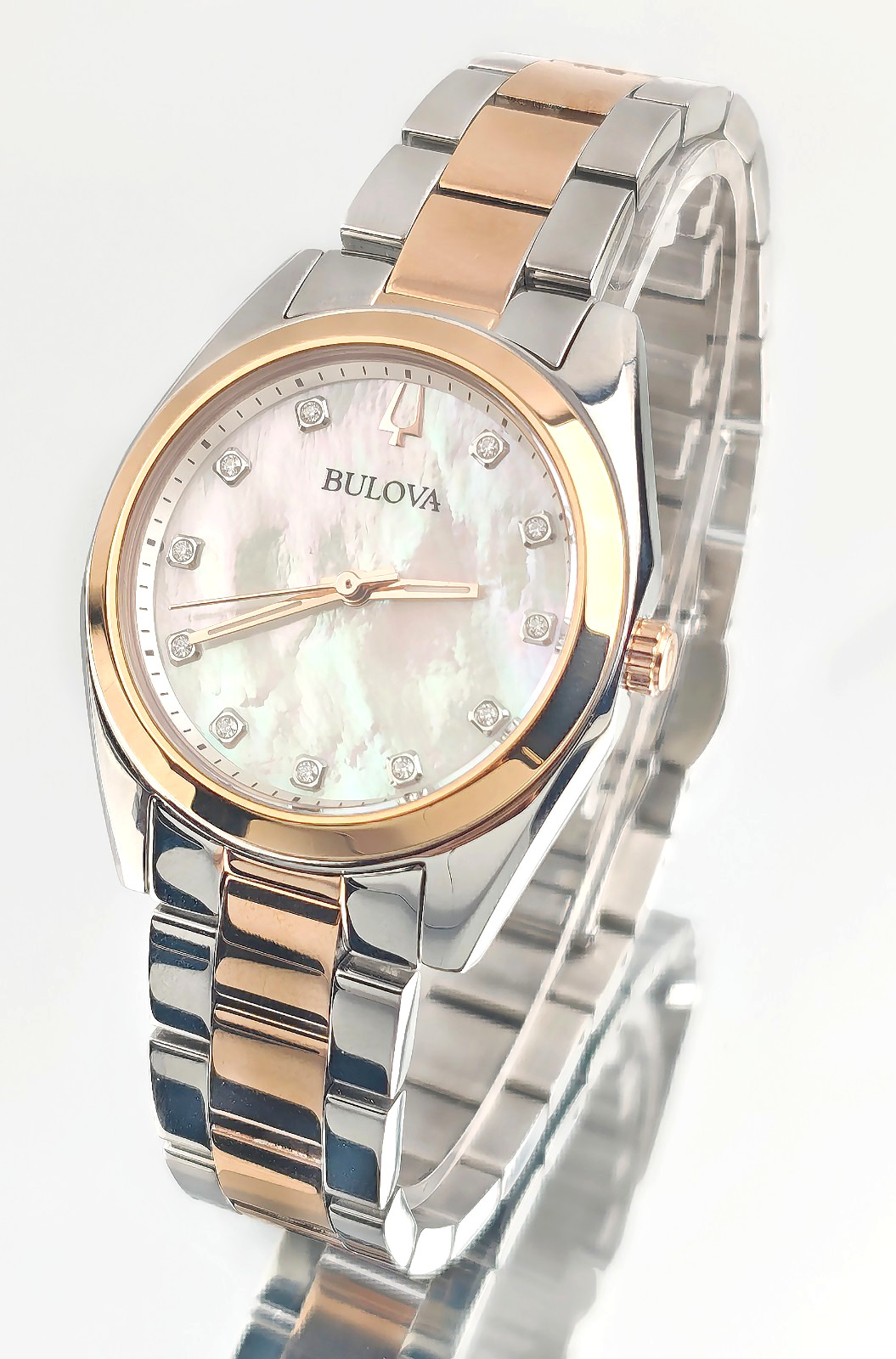 Bulova Surveyor 98P207 White Mother of pearl Dial Diamond Women’s Quartz Watch