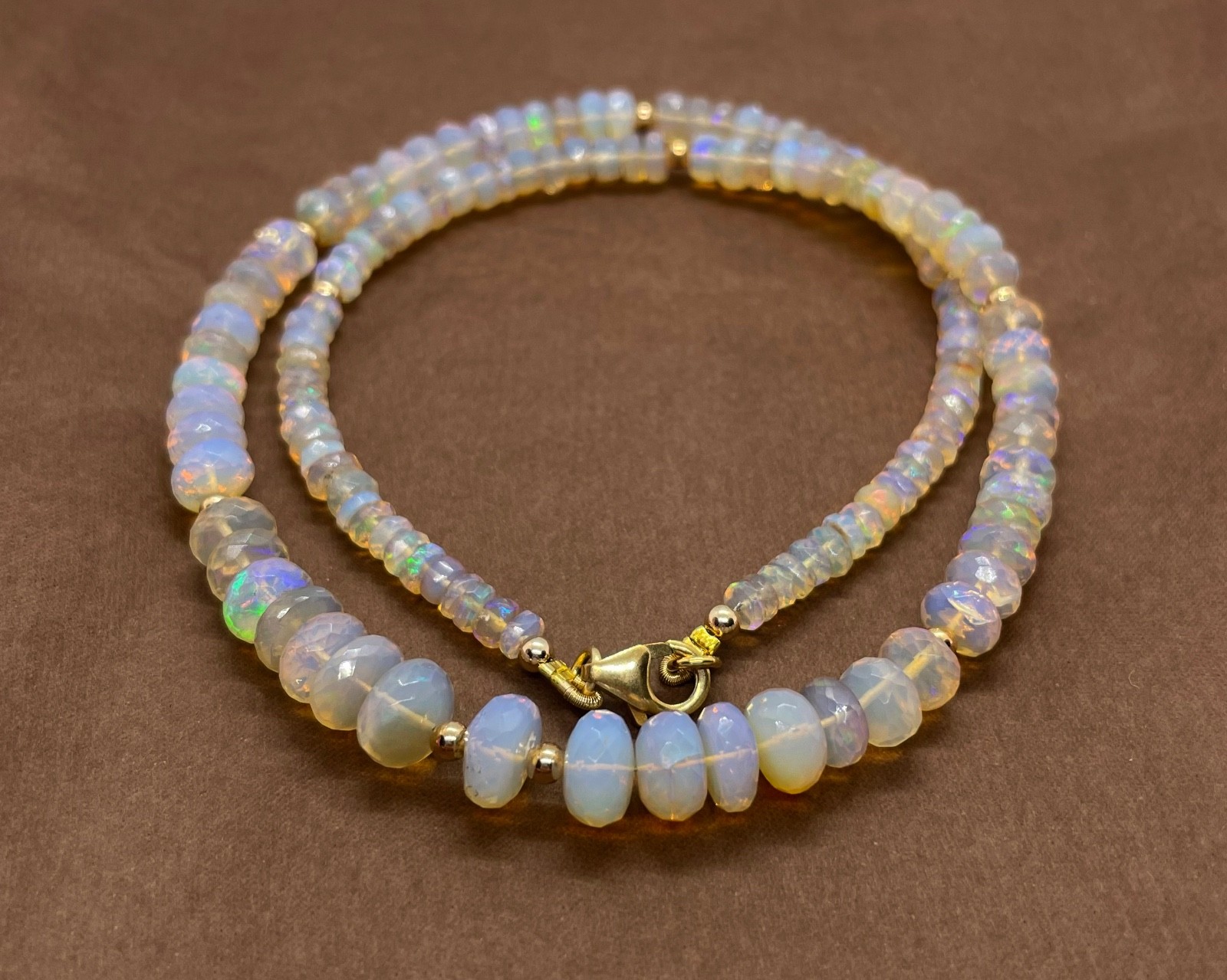 Genuine Opal Beaded Necklace with 9K Solid Gold Beads