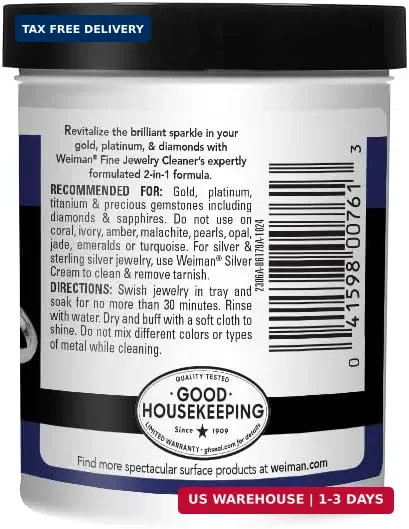 Weiman Fine Jewelry Cleaner Liquid with Cleaning Brush – Restores Shine & Brilli