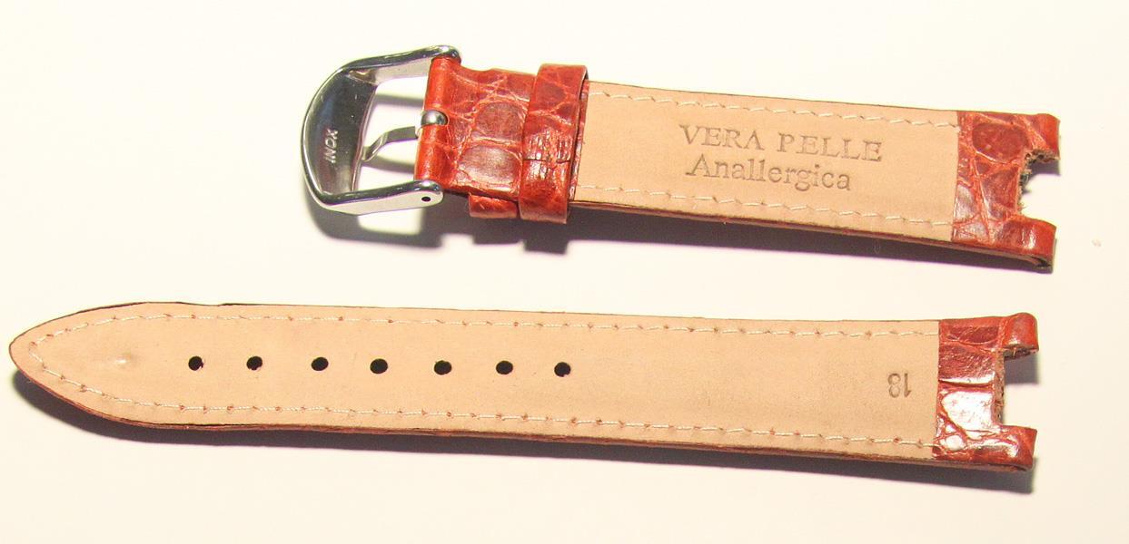 Vera Pelle Brown Crocodile Grain Padded Wristwatch band Strap 18mm