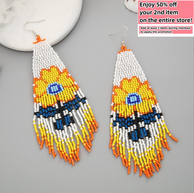 BOHO Seeds Beaded Earrings Flowers Fringe Tassel Bohemian Dangle Drop Handmade
