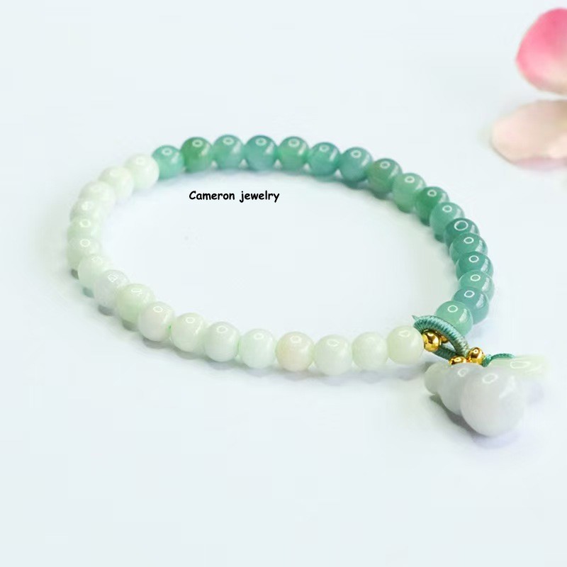 Natural Grade A Jadeite Gradient Two-Tone Bracelet 5mm Beads Safety Donut Pendan