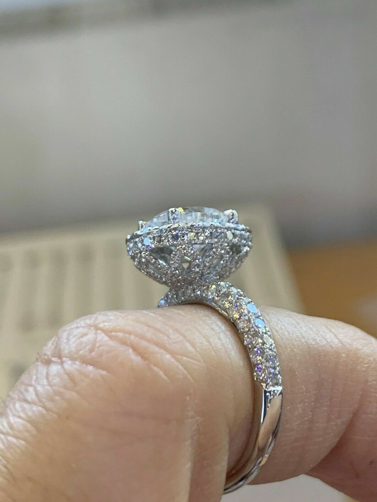 Delicate 2Ct Lab Created Diamond Halo Engagement Ring 14K White Gold Finish