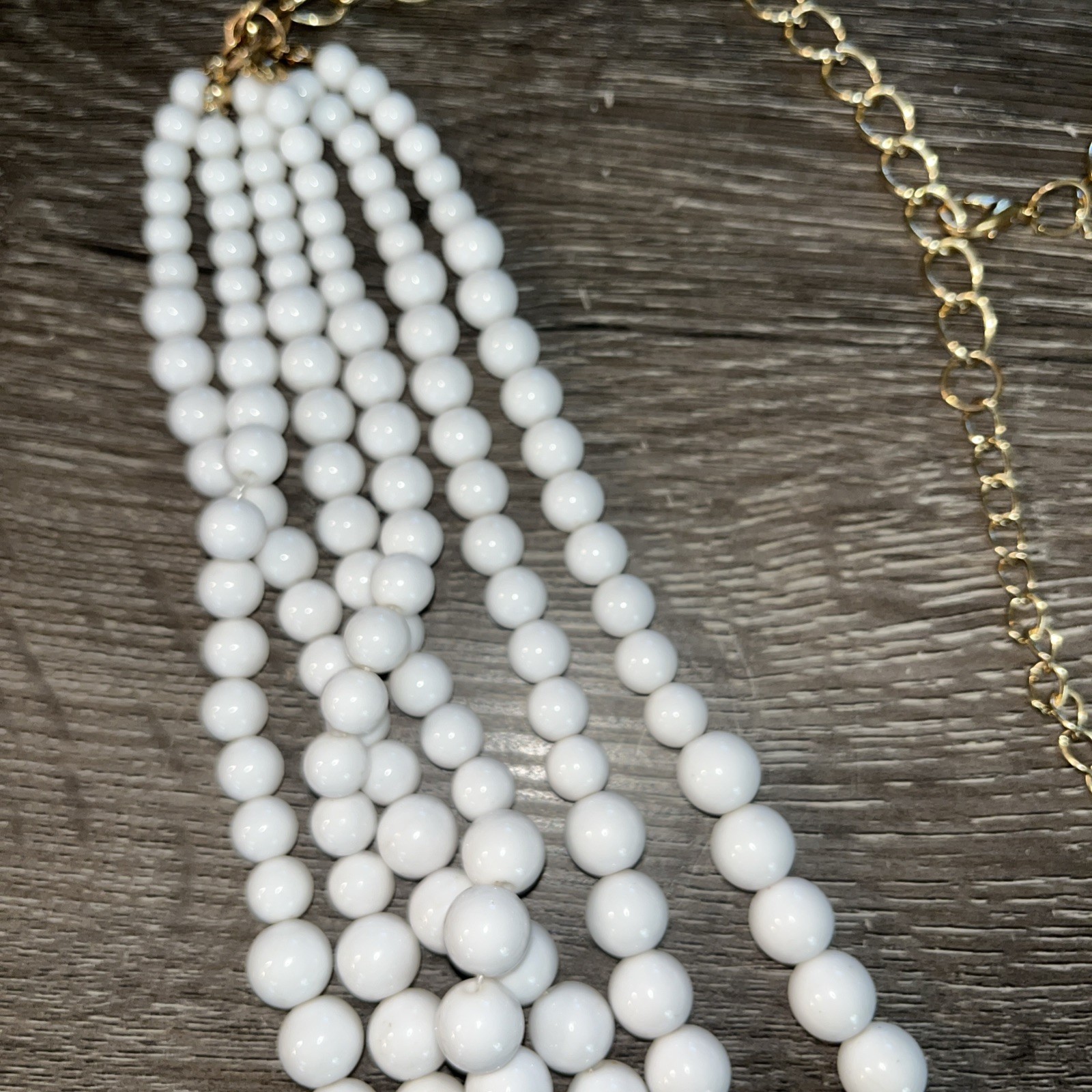 Vintage MCM White 7 Strand Chunky Statement Necklace BIB 30in Long Acrylic Beads