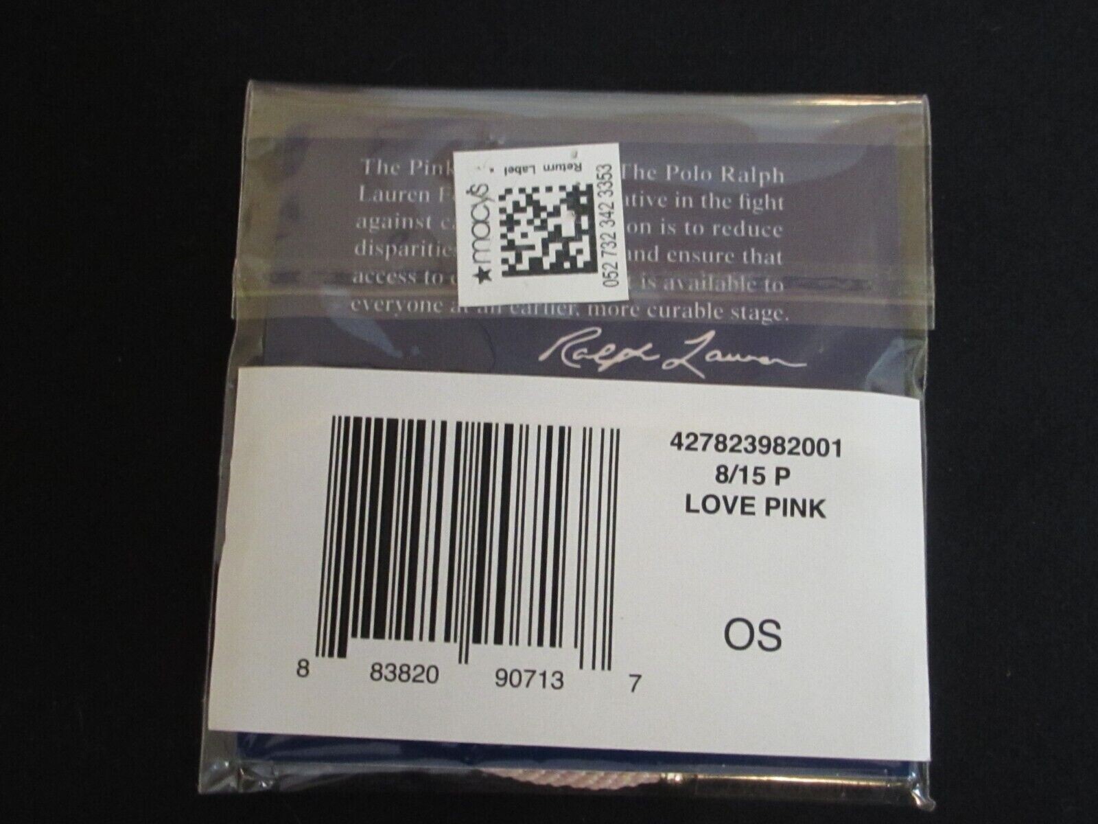 POLO RALPH LAUREN Pink Pony Charm Cancer Awareness Foundation Bracelet one size