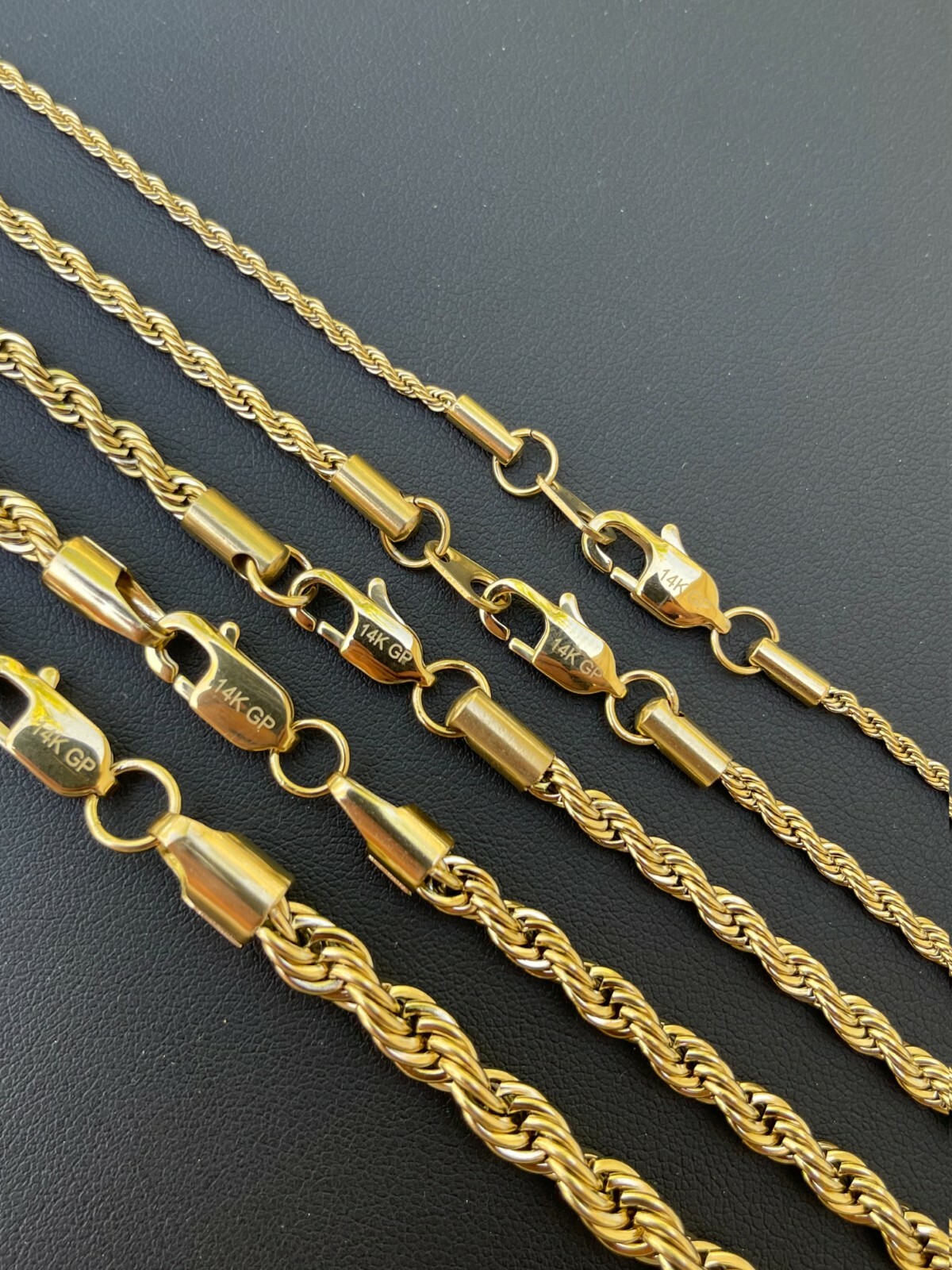 Men’s Real Rope Chain Necklace 14k Gold Plated Stainless Steel – 2mm-6mm 18-30″