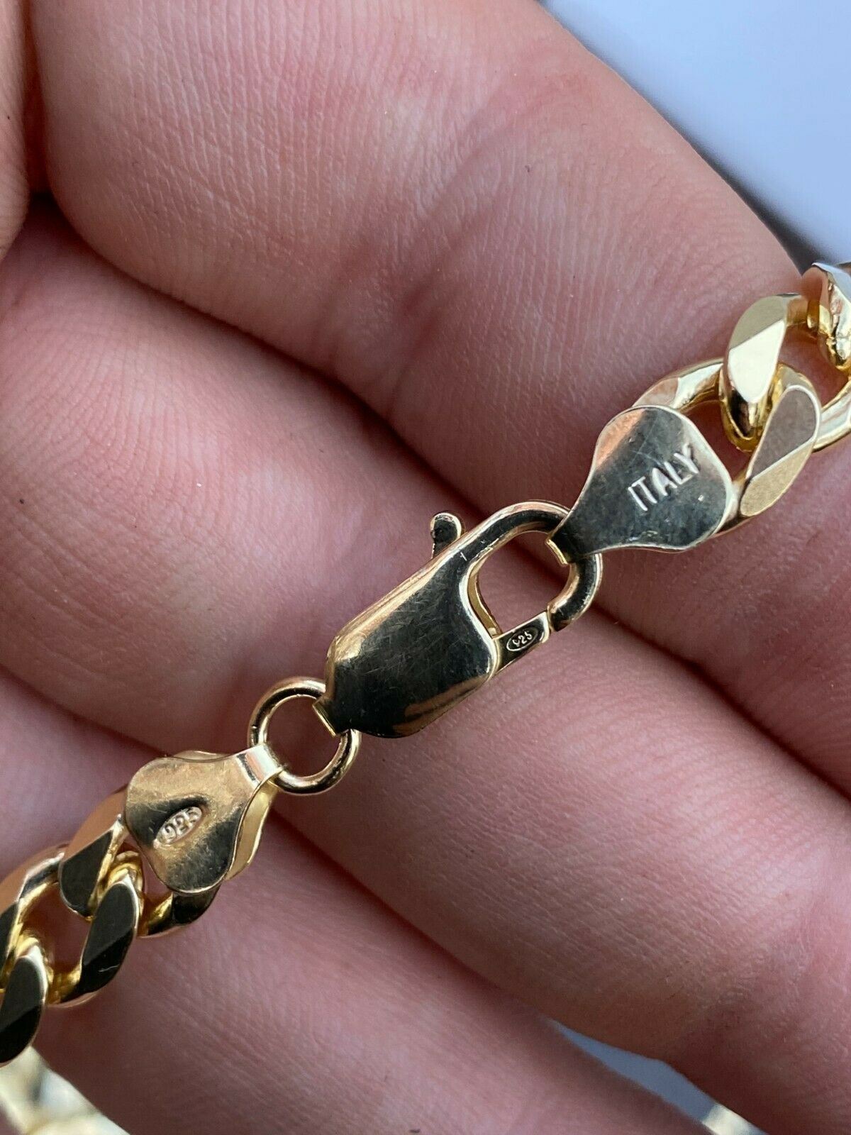 Real 14k Gold Plated Solid 925 Sterling Silver Curb Miami Cuban Chain Bracelet