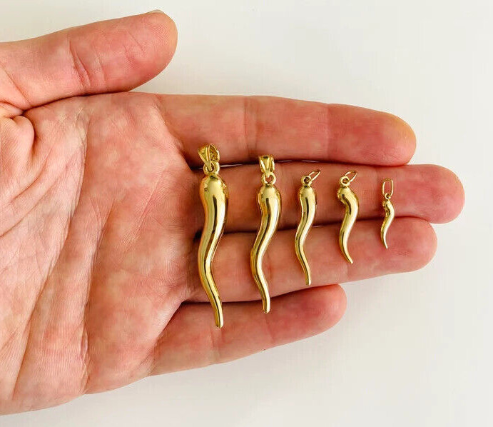 10K Real Gold 3D Cornicello Charm Pendant, Gold Italian/Chili pepper Horn – 10KH