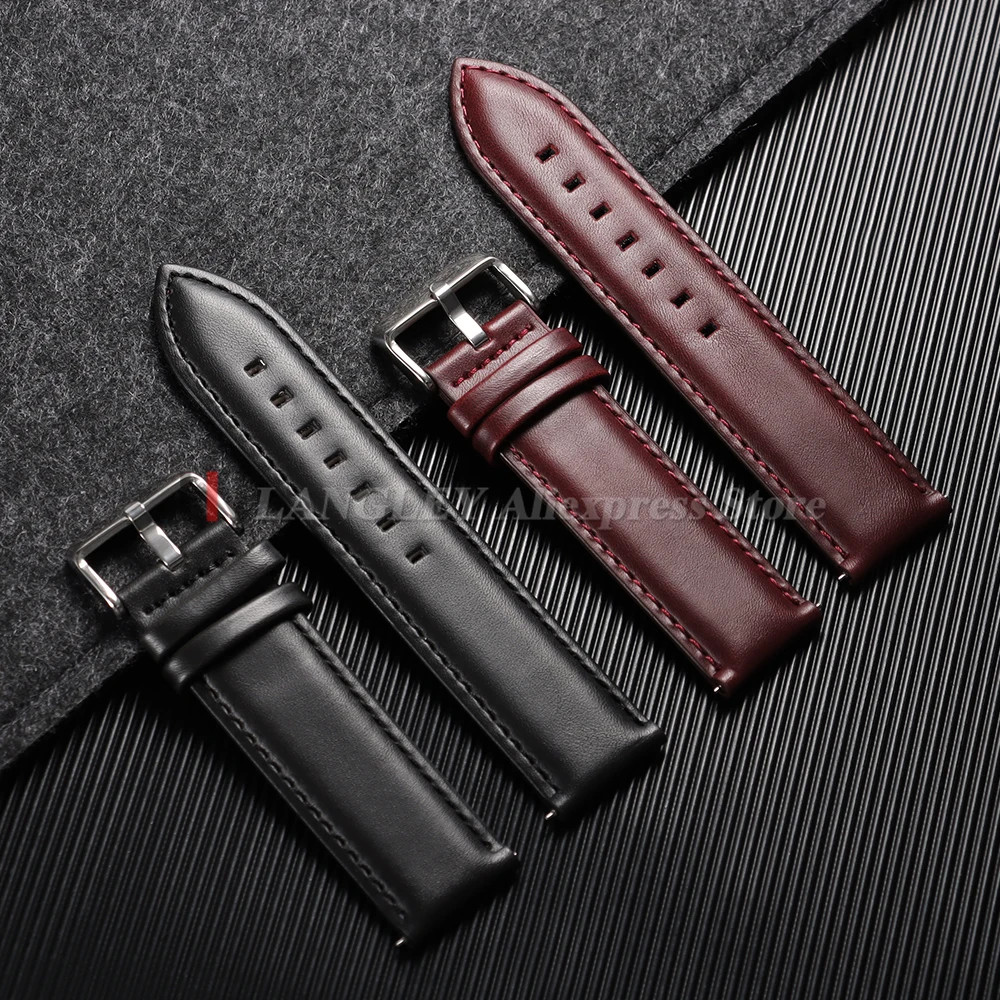 Genuine Cowhide Leather Watch Strap Quick Release Buckle Black Brown Red Band