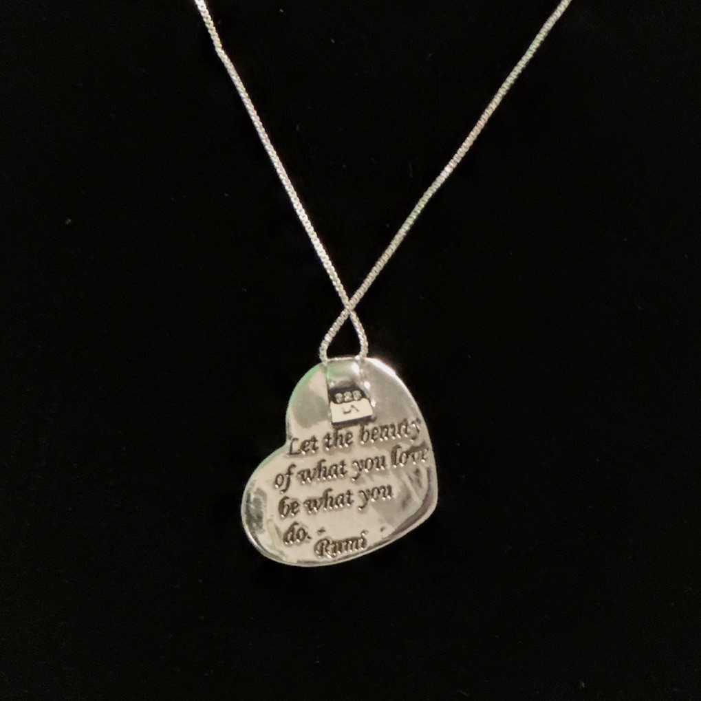 925 Silver Heart Necklace Rumi Quote “Let the Beauty of What You Love”