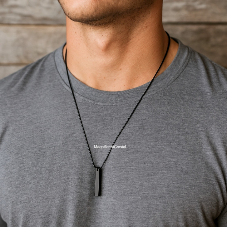 Black Obsidian Bar Pendant Amulet Necklace Men Women Protection Healing Jewelry