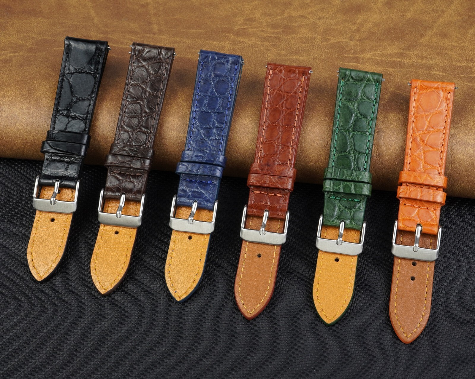 Flat Crocodile Leather Watch Band Men Real Crocodile Watch Strap Quick Release