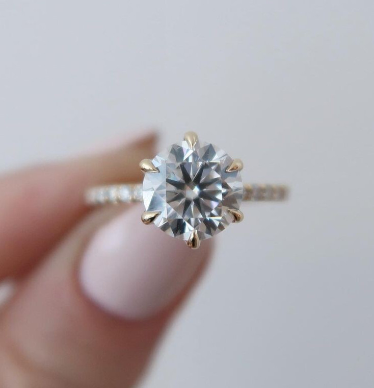 1.55 CT Round Moissanite Solitaire with Accents Engagement Ring 14k Yellow Gold