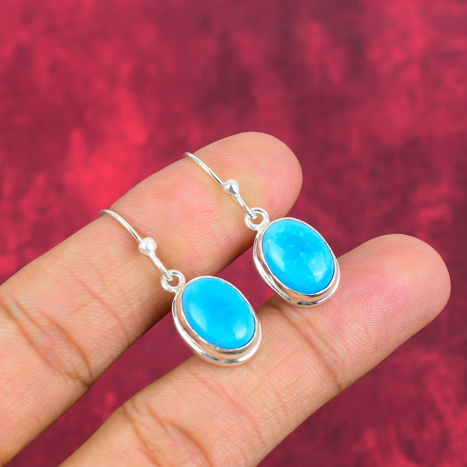 Sleeping Beauty Turquoise Gemstone Handmade 925 Sterling Silver Earrings Jewelry