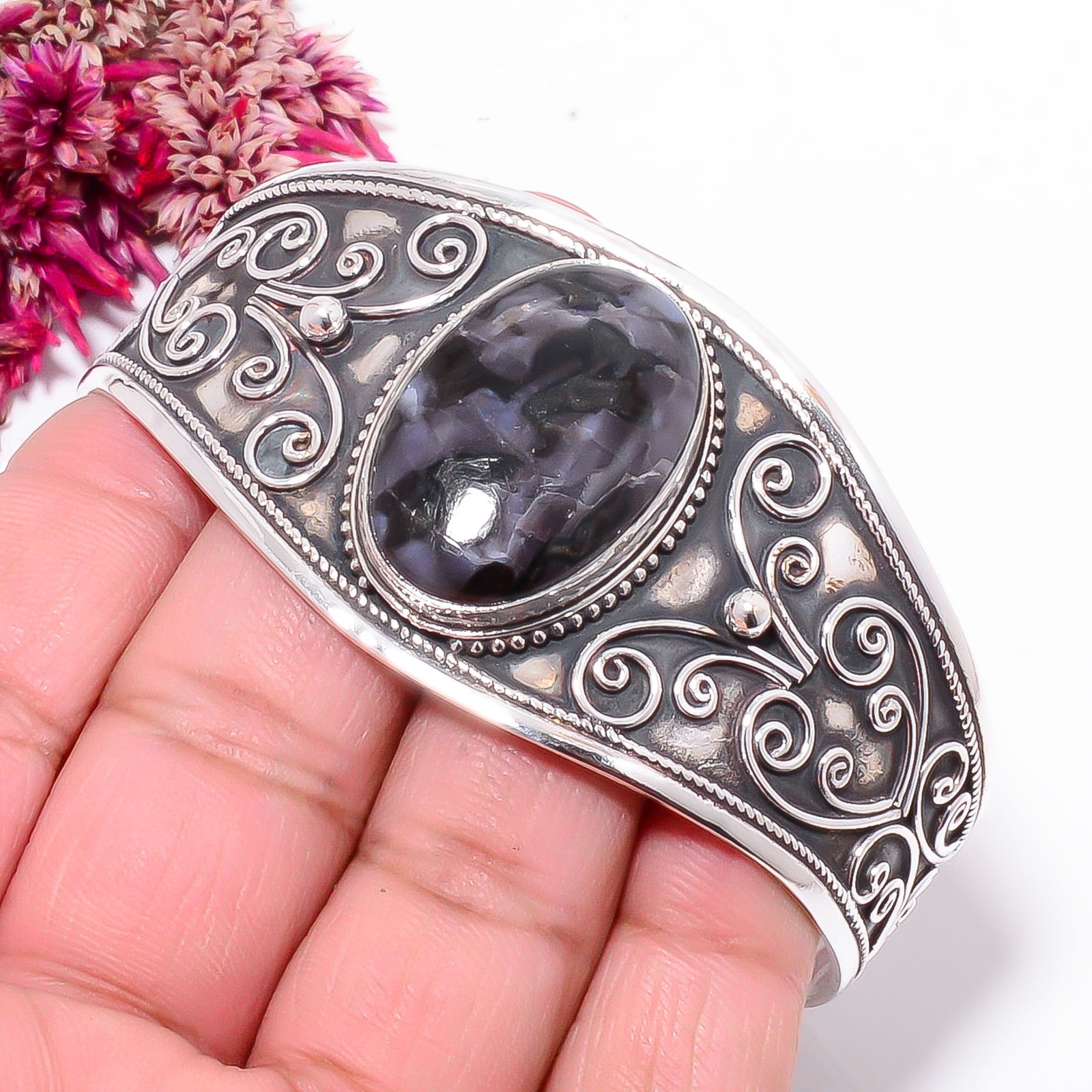 Gabronite – Madagascar 925 Sterling Silver Bali Cuff|C968558726