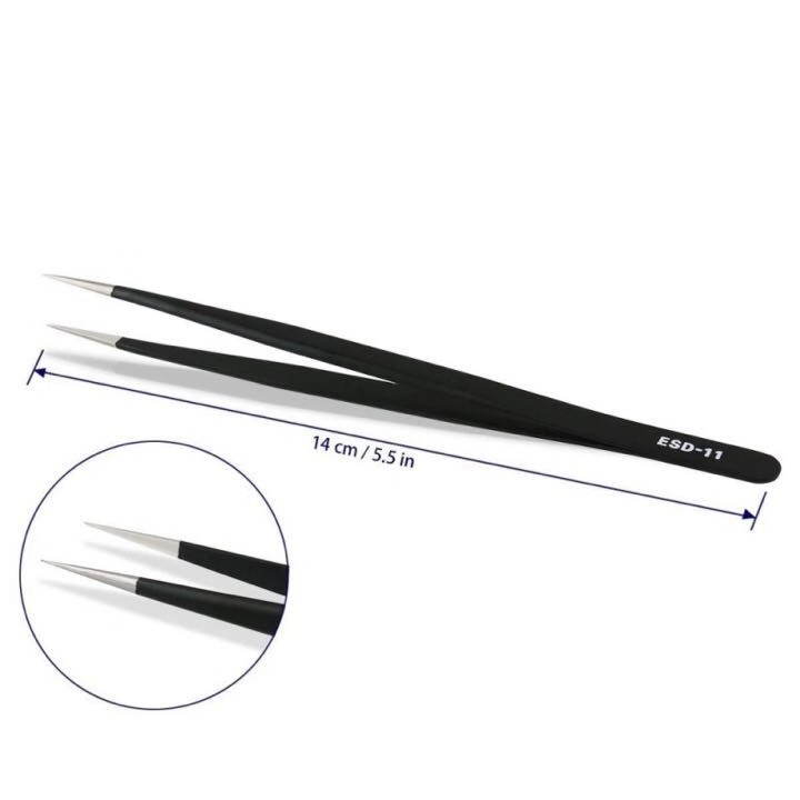 6 x ESD Precision Anti static Tweezers Set Stainless Steel Tool for Electronics