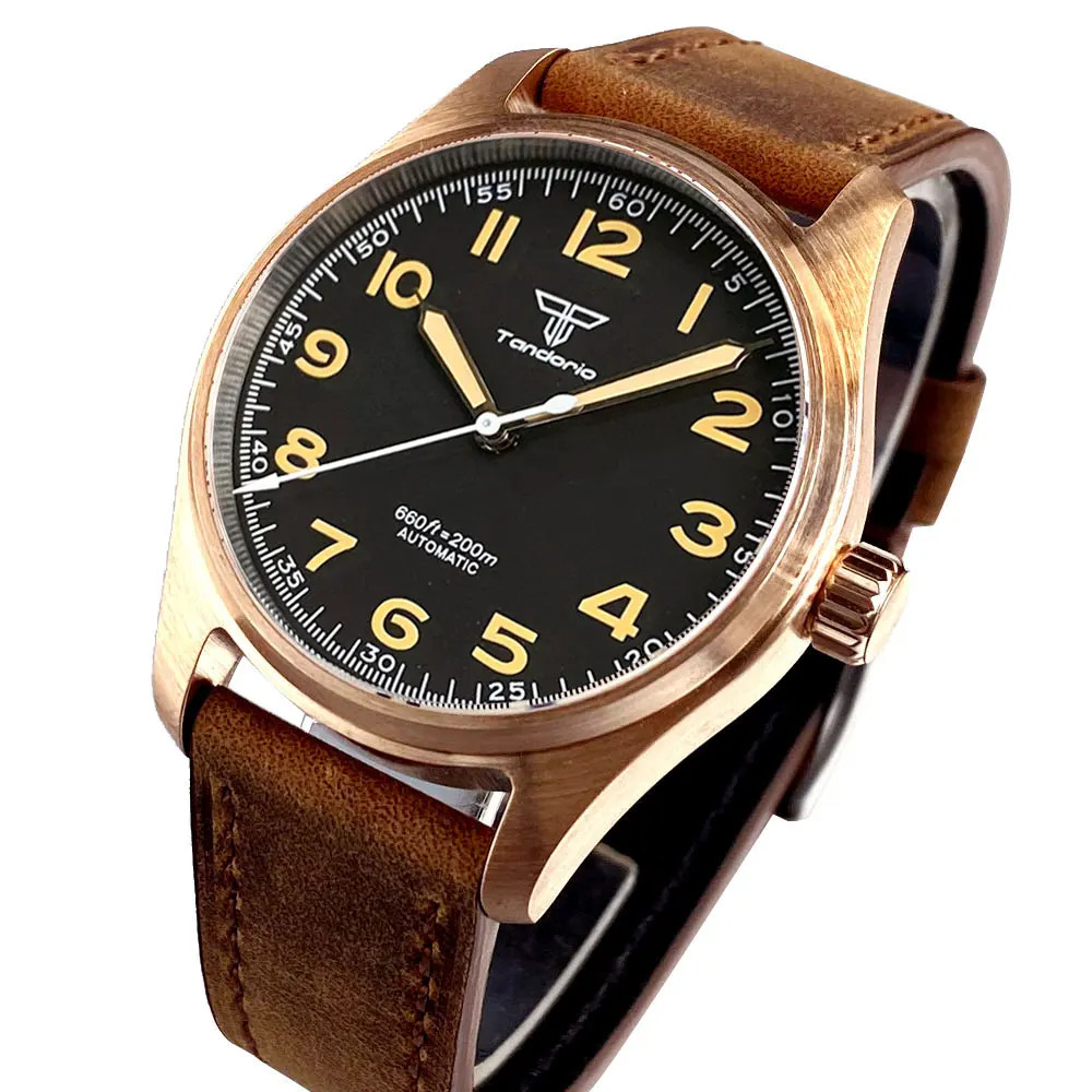 Tandorio 39mm Cusn8 Bronze Mechanical Automatic Vintage Men Watch For Japan NH35