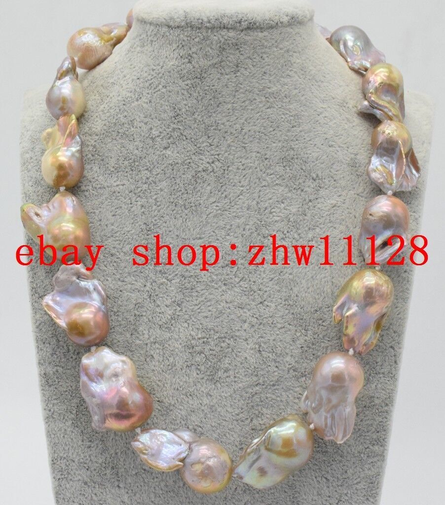 HUGE 15-20MM Purple SEA SOUTH BAROQUE PEARL NECKLACE 16-36in