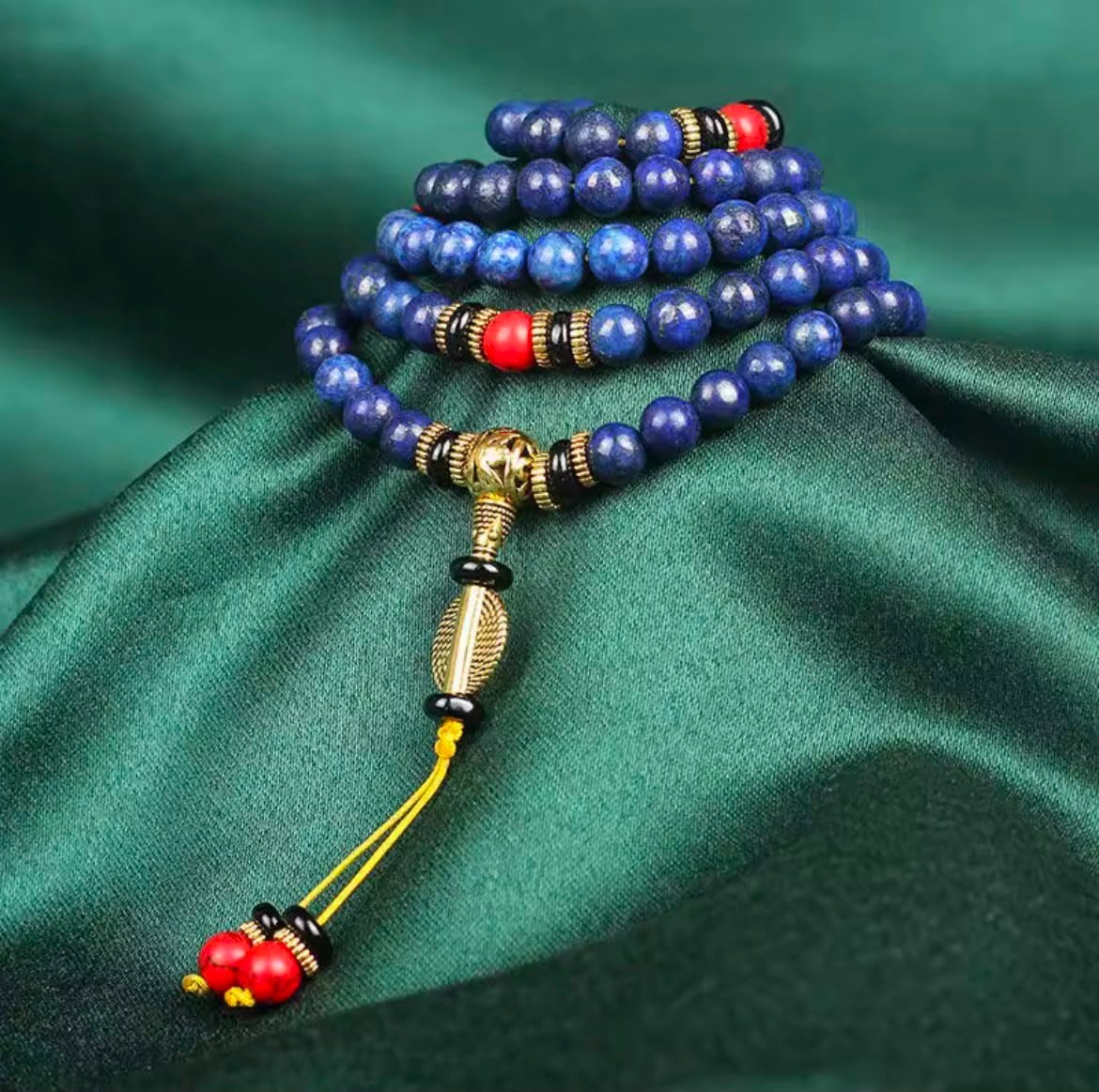 Lapis Lazuli 108 Bead Mala Bracelet Red Turquoise Unisex Prayer Necklace