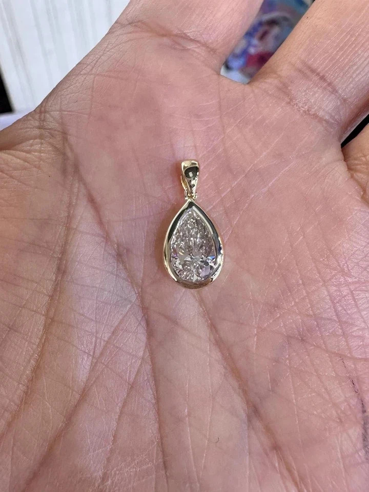 2CT Pear-Cut Lab Created Bezel Women’s Pendant 14K White Gold Plated