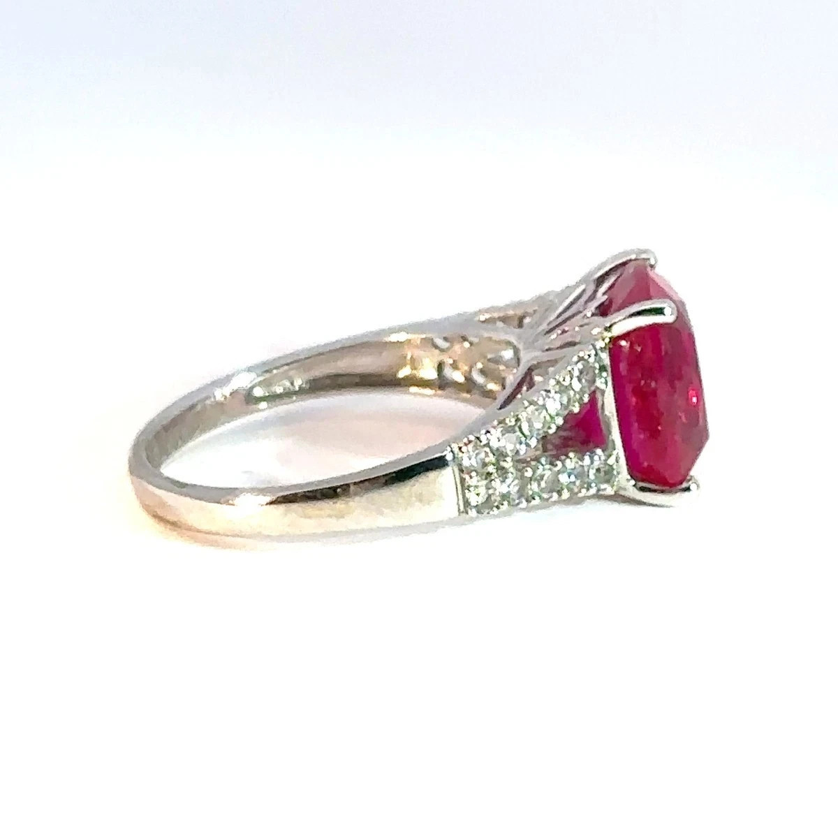 5.50 Ct Cushion Cut Natural Ruby Diamond Engagement Ring 14K Solid White Gold 8
