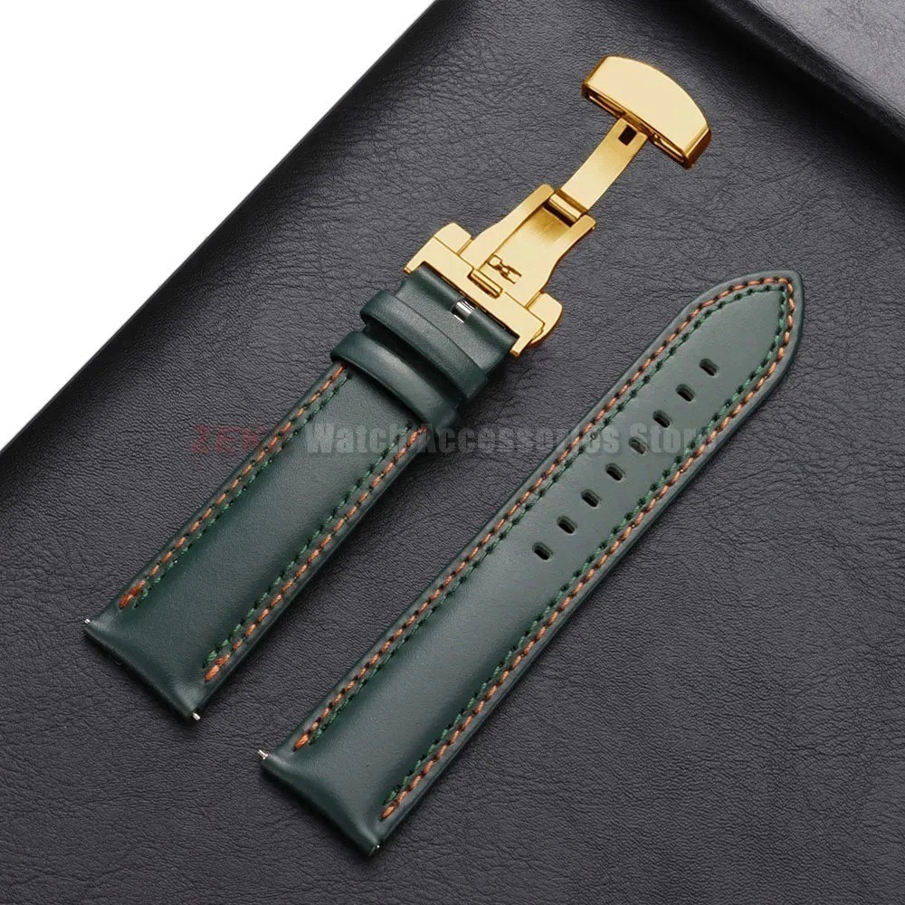 Genuine Calfskin Leather Watch Band 18mm 20mm 22mm 24mm Butterfly Buckle Strap