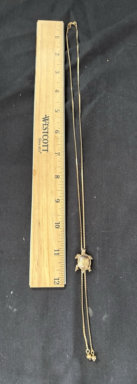 Avon Gold Tone Turtle Charm Slider Lariat Necklace Rope Chain Adjustable Signed