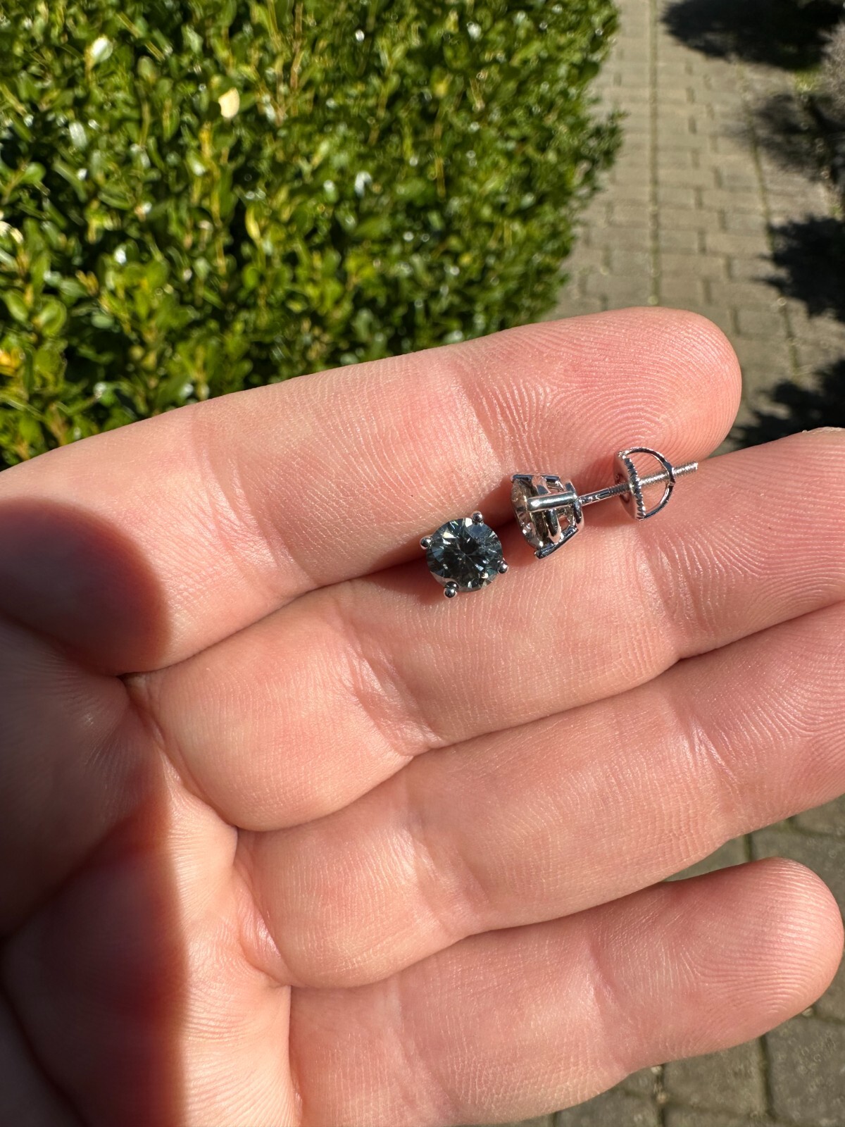 Real Blue Gray Moissanite Screwback Stud Earrings 925 Silver 3-8mm Iced Tester ✅