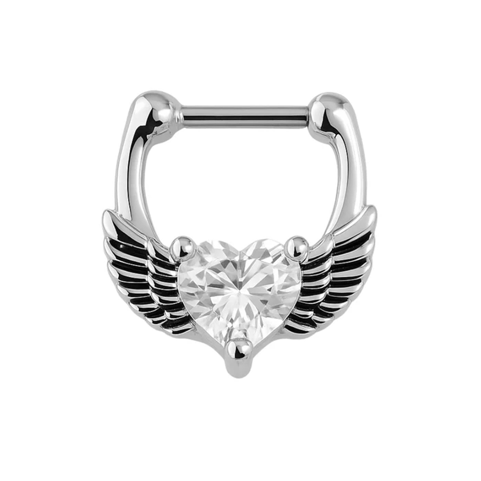 316L Surgical Steel Angel Wings Heart CZ Septum Clicker Hinged Nose Ring