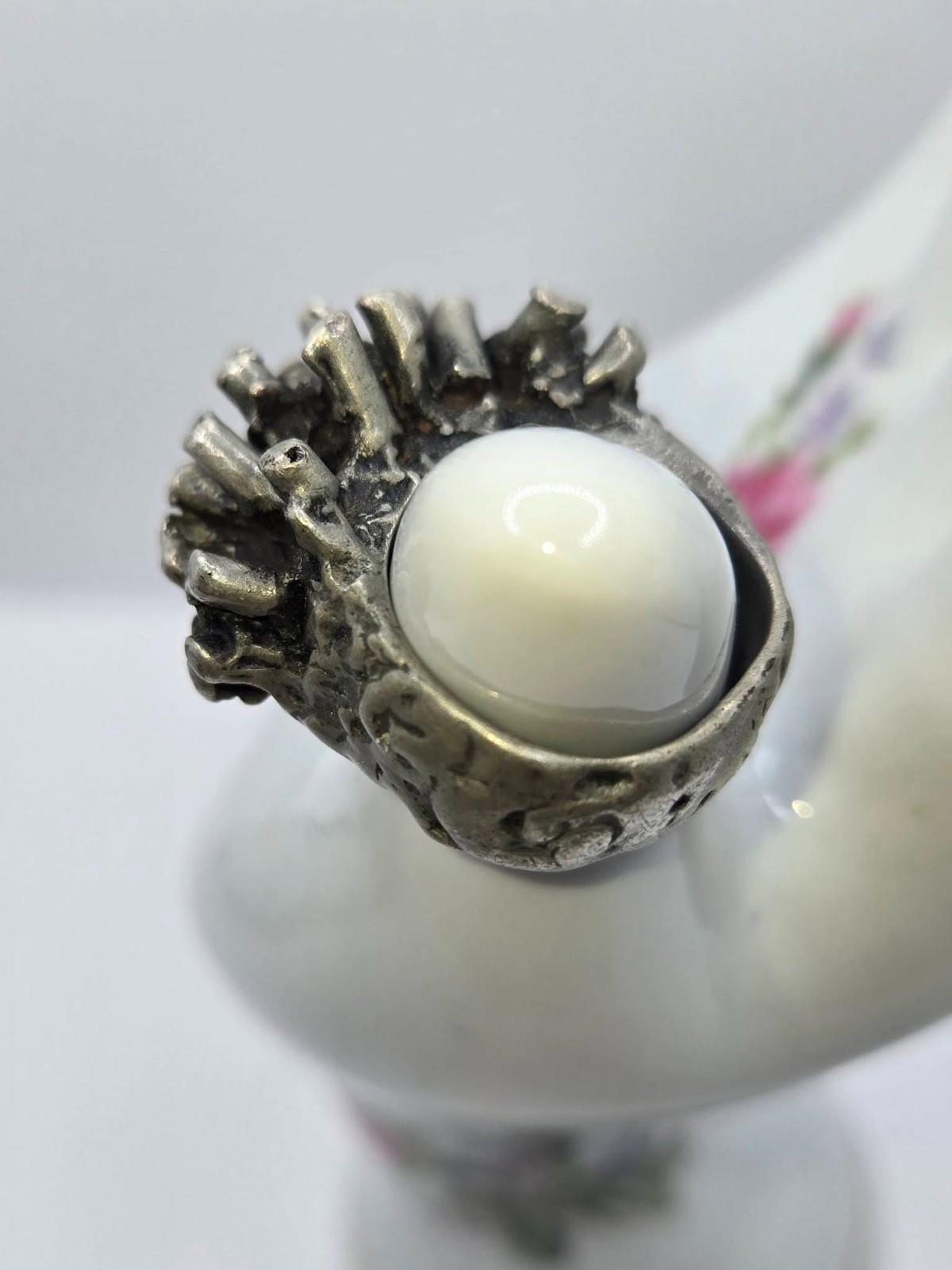 Vintage 1970s Brutalist Pewter Statement Ring Hand-Cast Utah Studio Art Jewelry