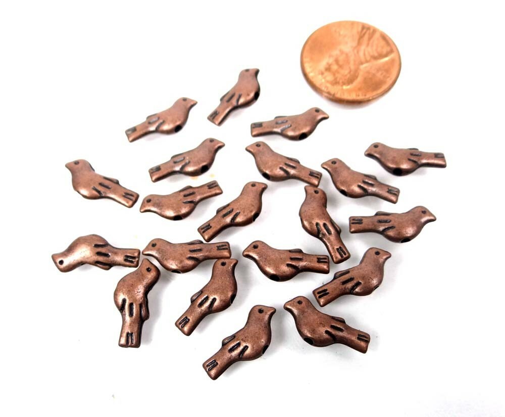 15 Antique Copper Pewter Tiny Fly Bird Sparrow Beads 14x6mm