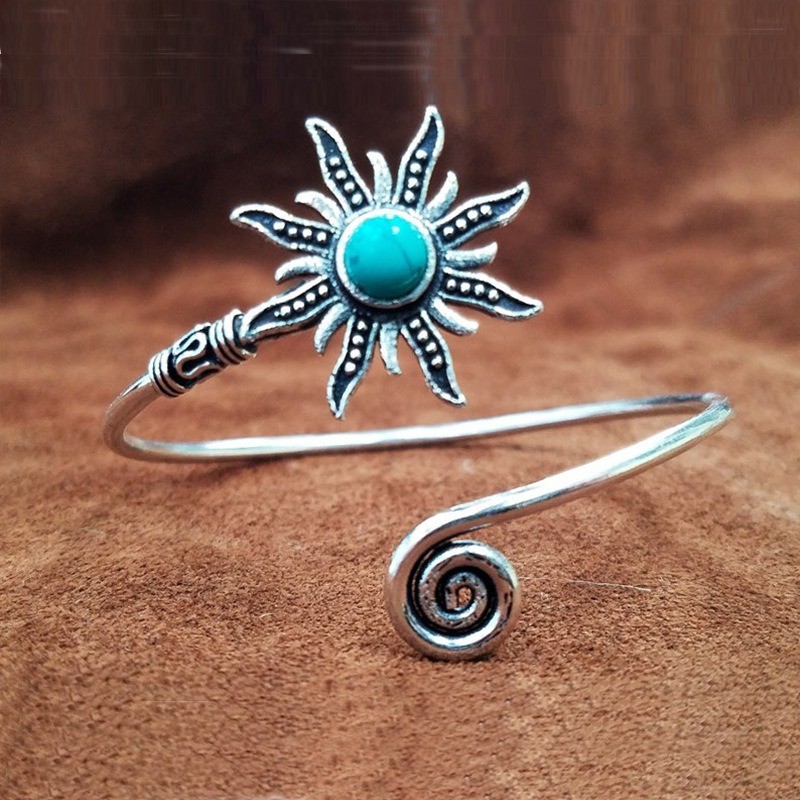 Women’s Retro Sunflower Turquoise Alloy Bracelet Adjustable Opening Bracelet