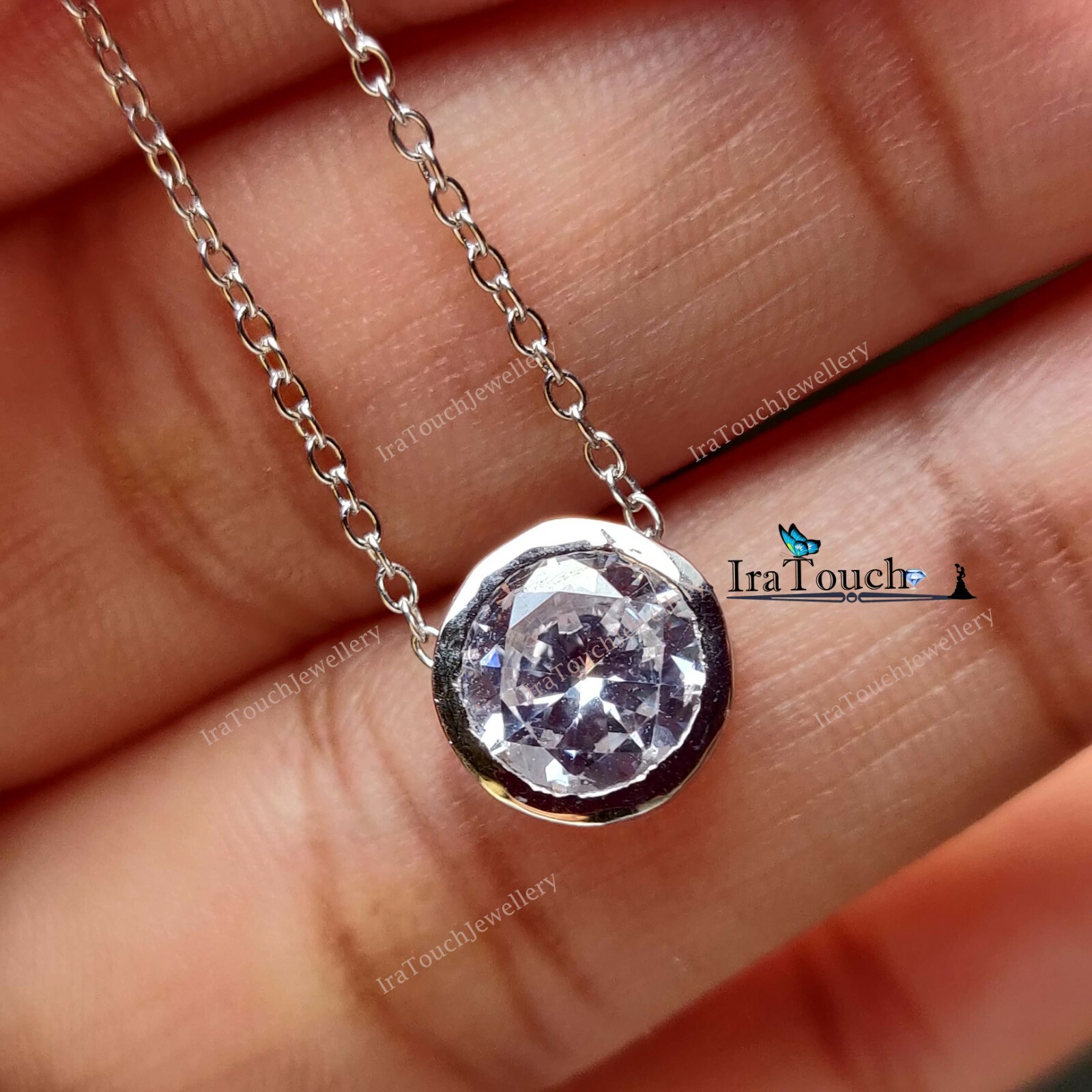 1Ct Round Cut Set Solitaire Lab Created Diamond Pendant 14K White Gold Finish