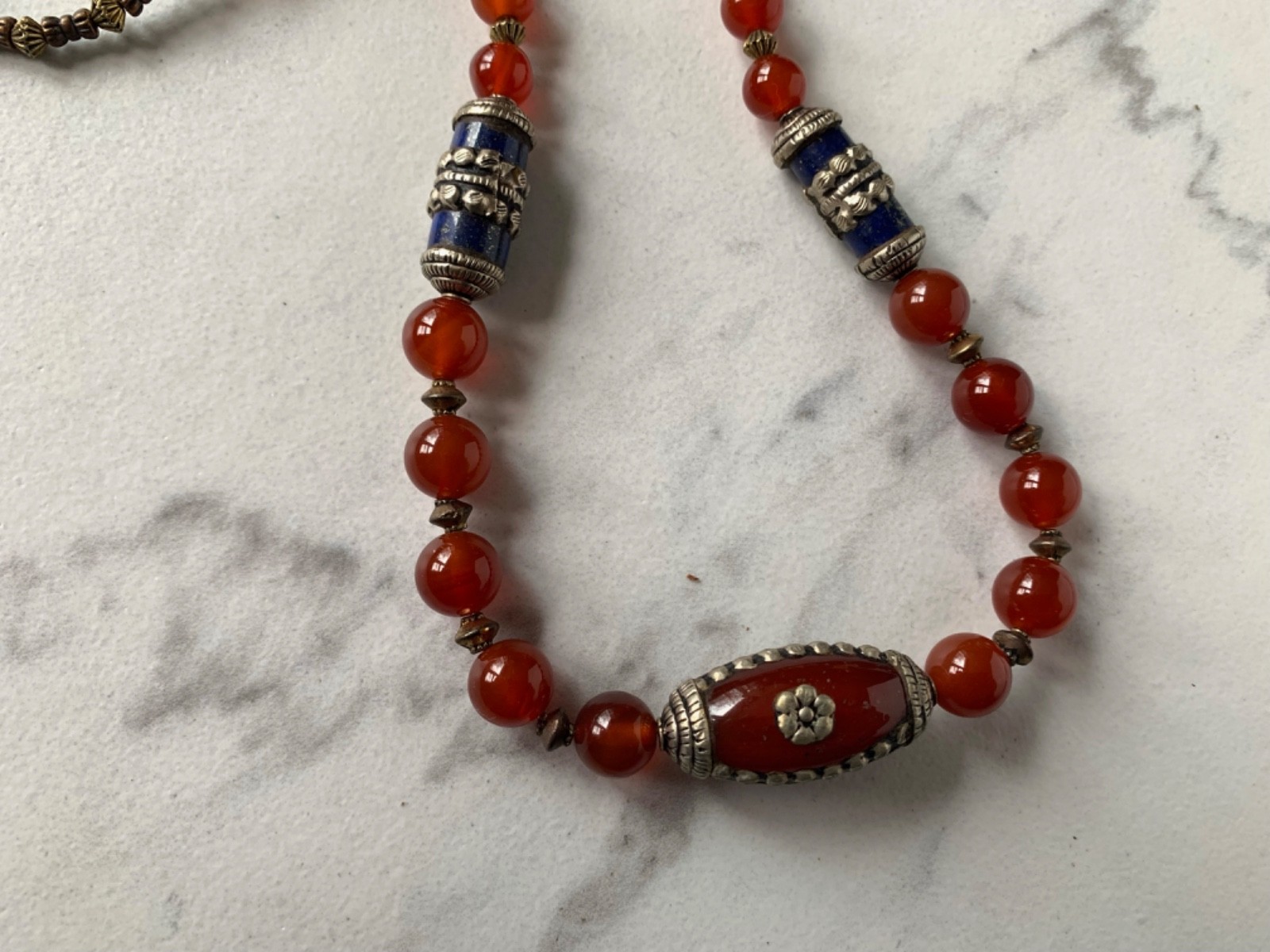 Carnelian in Tibetan Silver and Lapis Lazuli Tibetan Silver beads 21″ Necklace46