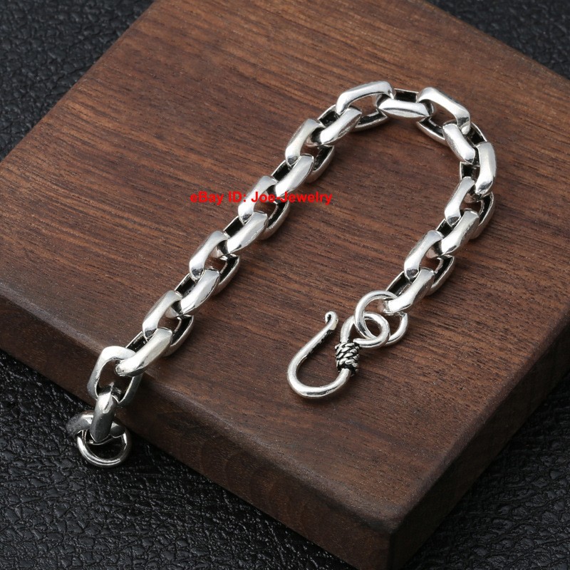Pure 925 Sterling Silver 8mm Cable Link Chain Bracelet For Women Men 7.9inch