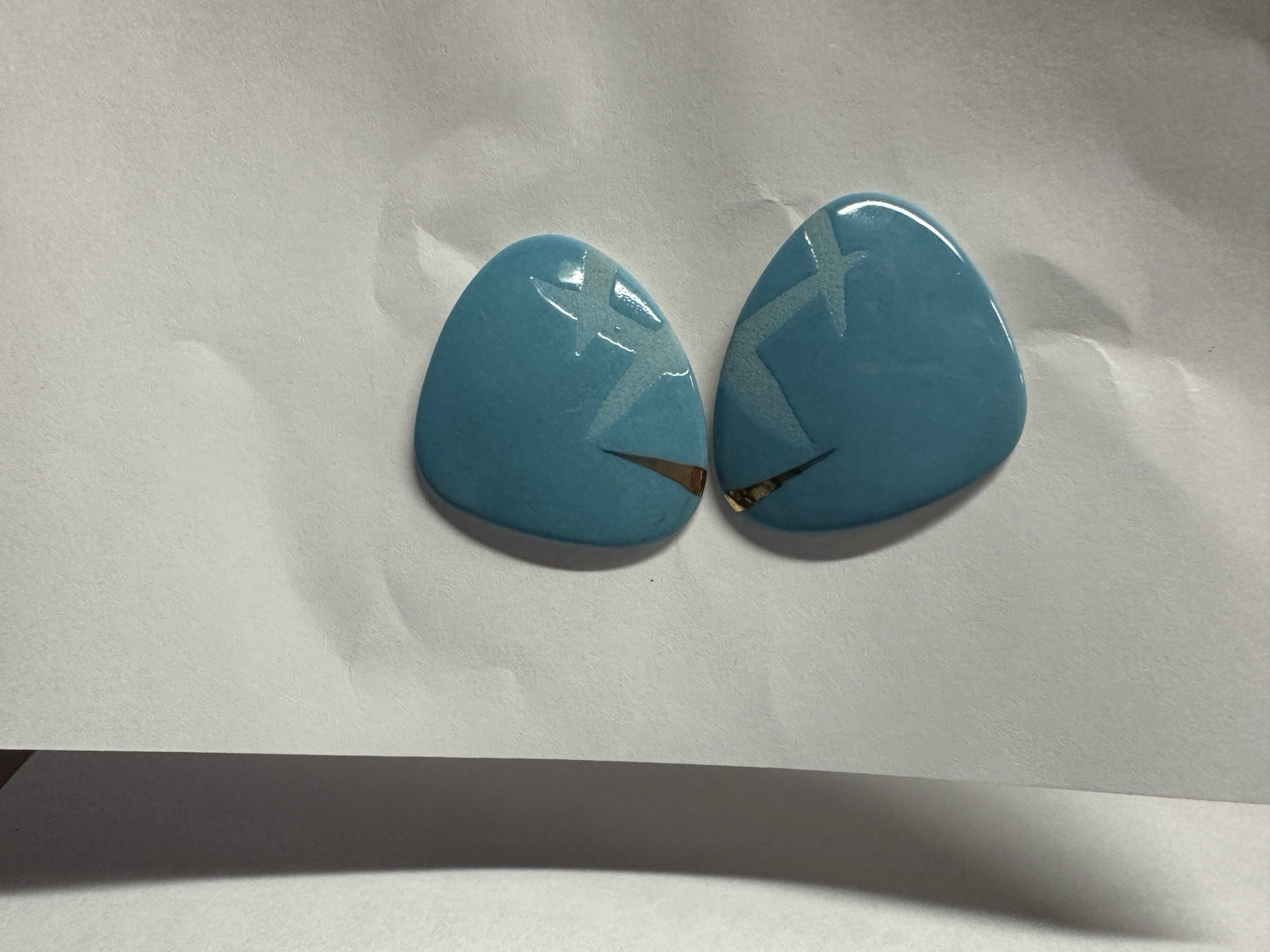 Blue Triangle Stud Earrings Pair Plastic No Stone Butterfly Closure