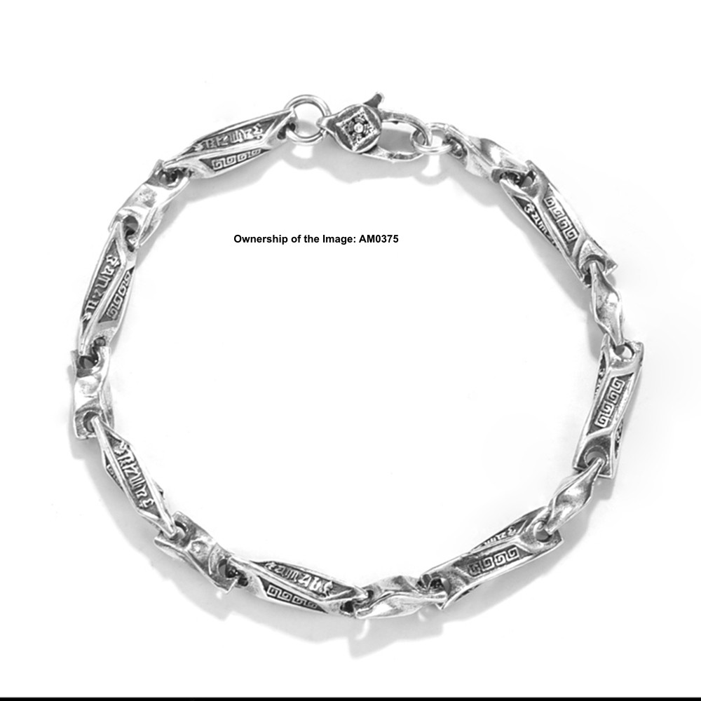 Pure 925 Sterling Silver Bracelet Engraved Six-Word Mantra Twisted Tube Design