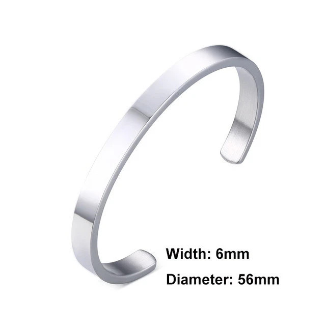 Stainless Steel Mens Cuff Bracelet 6mm Cool Open Metal Cuff Bangle Men Women USA